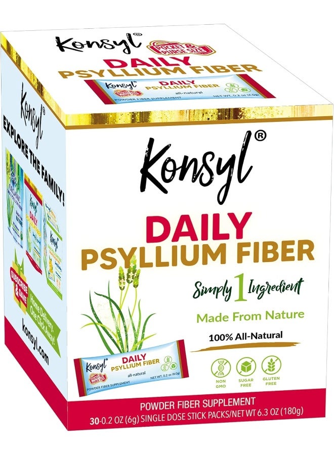 Konsyl Daily Psyllium Fiber Stick Packs - On-The-Go Fiber Supplement Powder - Convenient, All-Natural Soluble Fiber, Gluten-Free & Sugar-Free, Vegan & Keto - 30 Packets - Image 1